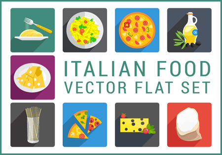 Italian food flat modern icons set. Collection of various catering pictogramsのイラスト素材