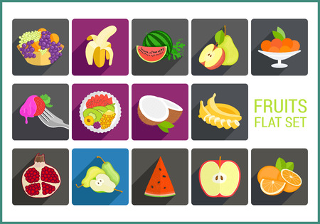 Fruits flat modern icons set. Collection of various pictograms.のイラスト素材