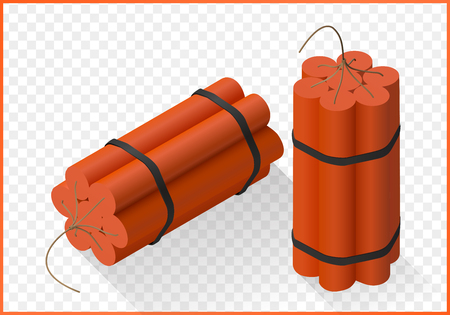 Red Dynamite bomb isometric flat 3d illustration isolated on white backgroundのイラスト素材