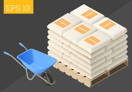 cement sack stacked and wheelbarrow eps10 vector illustrationのイラスト素材