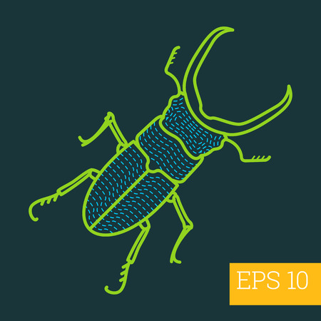 stag beetle linear vector illustration. insect outline icon.のイラスト素材