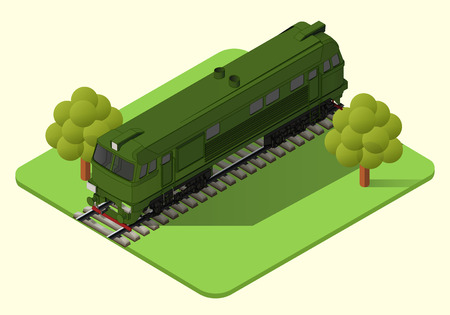 train locomotive vector isometric illustration. russian diesel rail vehicle machine axonometricのイラスト素材