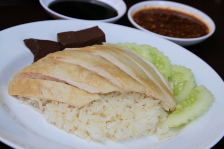 rice steamed with chicken soupの写真素材