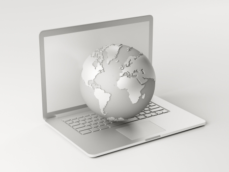 Laptop Globe isolatedの写真素材
