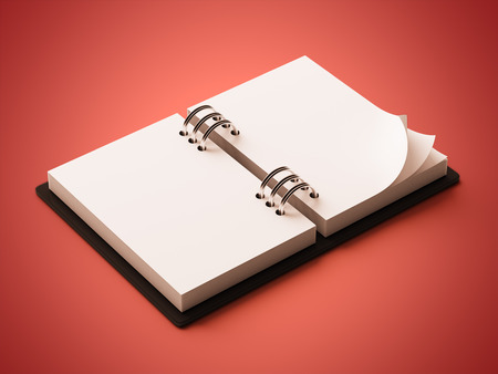 Blank White Paper Notepad isolated on red backgroundの写真素材