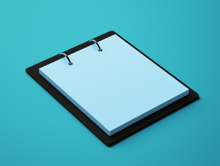 Blank Blue Paper Notepad isolated on blue backgroundの写真素材