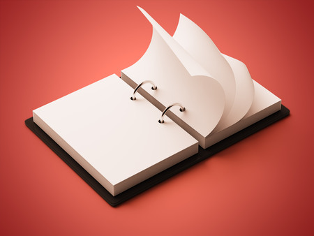 Blank White Paper Notepad isolated on red backgroundの写真素材