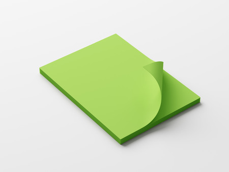 Blank Green Paper Notepad isolated on white backgroundの写真素材