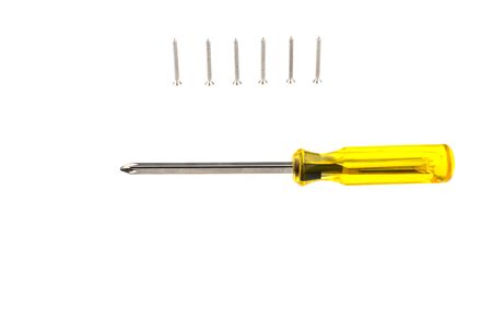 yellow screw driver isolated on white backgroundの写真素材