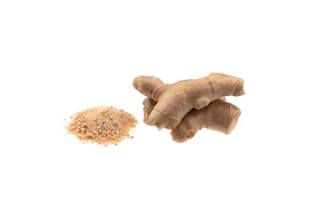 ginger powder isolated on white backgroundの写真素材