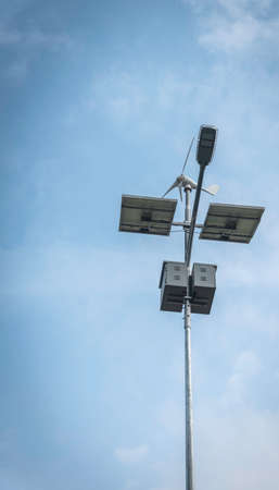 it is a solar system lighting pole which installed for lighting on the road use for sustainable...