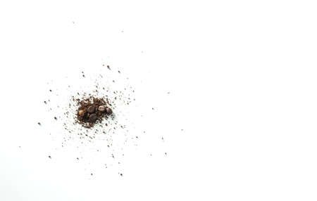 coffee beans and coffee powder isolated on white backgroundの写真素材