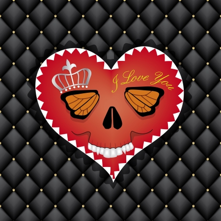 Skull Heart shape on Leather liningのイラスト素材