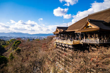 Kiyomizu-dera Temple stage and view of Kyoto city areaのeditorial素材