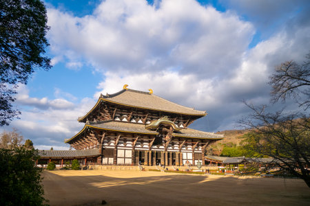 The Great Buddha Hall in the Winter Skyのeditorial素材
