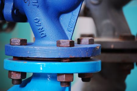 Detail of the steam pipes with valves in the boiler roomの写真素材