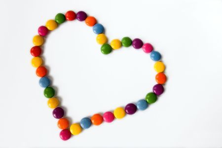 Colorful hearts made from sweets の写真素材