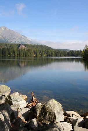 Lake and high Tatras mountains in Slovakiaの写真素材