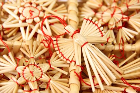 Christmas decorations from strawの写真素材