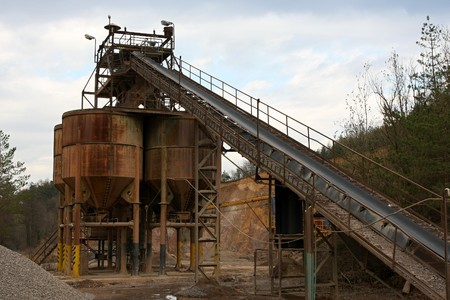 Belt conveyors in a gravel pitの写真素材