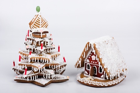 Gingerbread house with gingerbread tree 