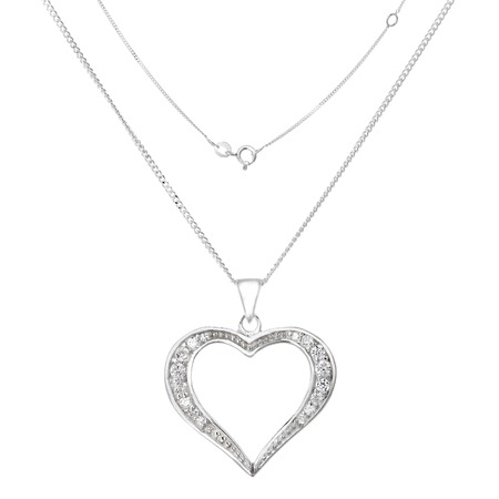 Silver necklace and pendant in the shape of heartの写真素材