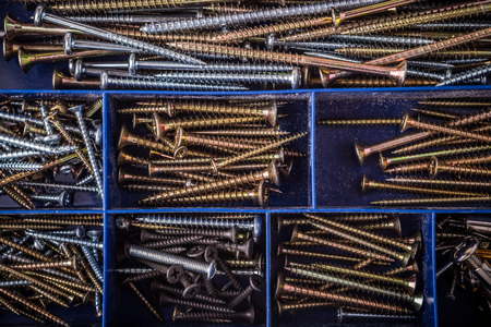 Set screws in blue boxの写真素材