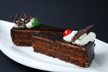 Sweet chocolate desserts on white plateの写真素材