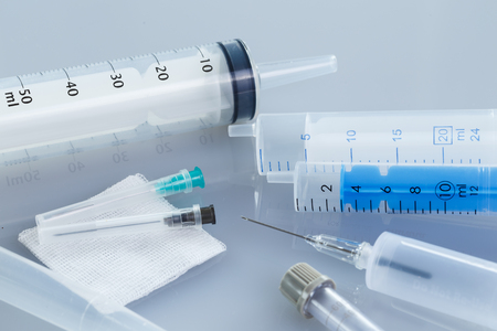 Syringes for medical, health care or pharmacy themes. Medical environmentの写真素材