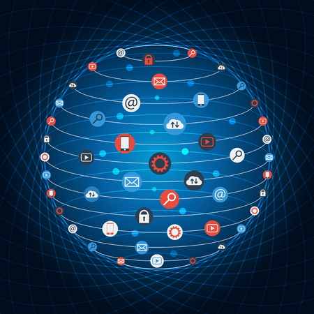 Global concept internet networking circle with flat icons illustration.のイラスト素材