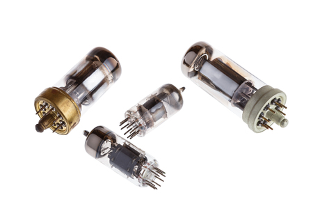 Glass vacuum electron tubes isolated on white backgroundの写真素材