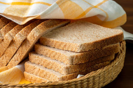 Slice toast bread in a basket