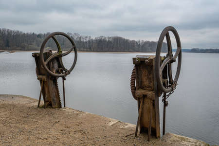 Floodgate on the pond, Trebon, Czech Republic. Floodgate valve.
