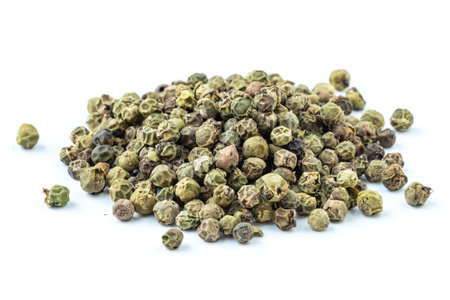 Dried spices green pepper isolated on white backgroundの写真素材