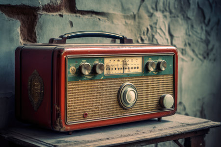 Vintage radio against the wall. Retro style. Generative AIの素材