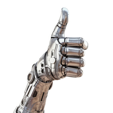A robot hand giving thumbs up isolated on white background - Generative AIの素材