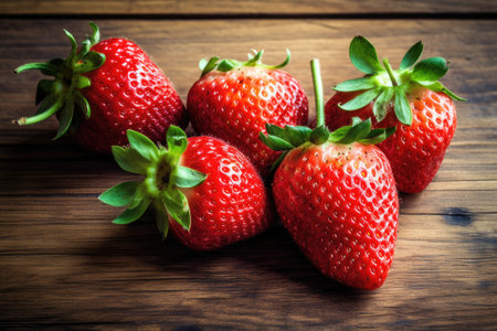 Fresh juicy strawberries on an old wooden table. Generative AIの素材