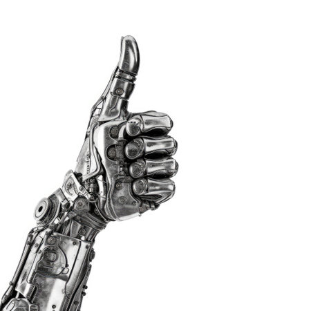 A robot hand giving thumbs up isolated on white background - Generative AIの素材
