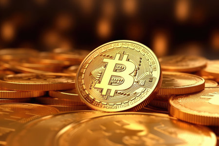 Cryptocurrency golden bitcoin coin. Generative AIの素材