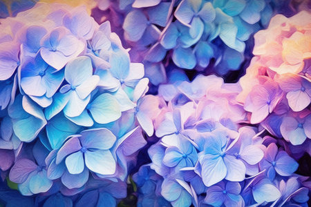 Blue and purple of Hydrangea flowers. Generative AIの素材