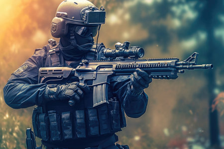 Special forces soldier police and with high technology gun. Generative AIの素材