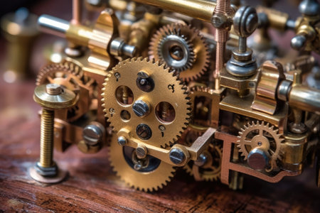 Vintage mechanism with gears and cogwheels. Generative AIの素材