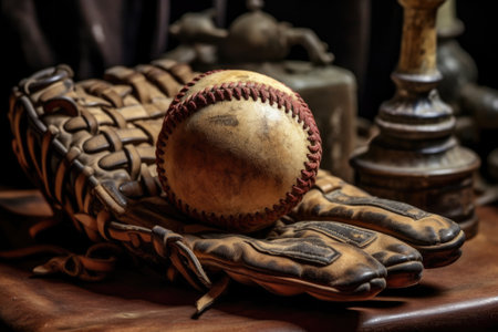 Old vintage leather baseball glove. Generative AIの素材