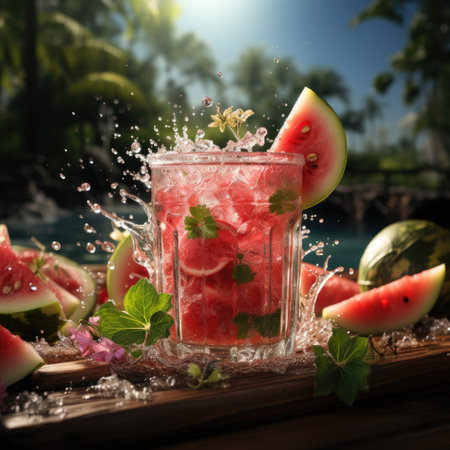 Fresh watermelon juice in glass. Generative AIの素材