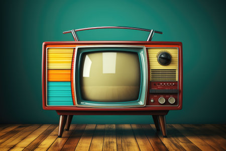 Vintage TV against the wall. Retro style. Generative AIの素材
