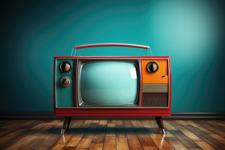 Vintage TV against the wall. Retro style. Generative AIの素材