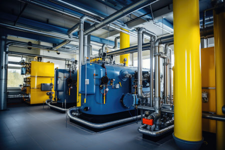 Modern boiler room with gas boilers, industrial heating. Generative AIの素材