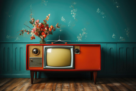 Vintage TV against the wall. Retro style. Generative AIの素材