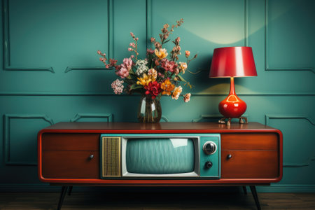 Vintage TV against the wall. Retro style. Generative AIの素材