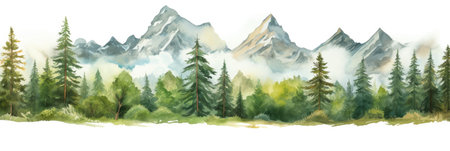 Watercolor painting of beautiful mountains. Generative AIの素材